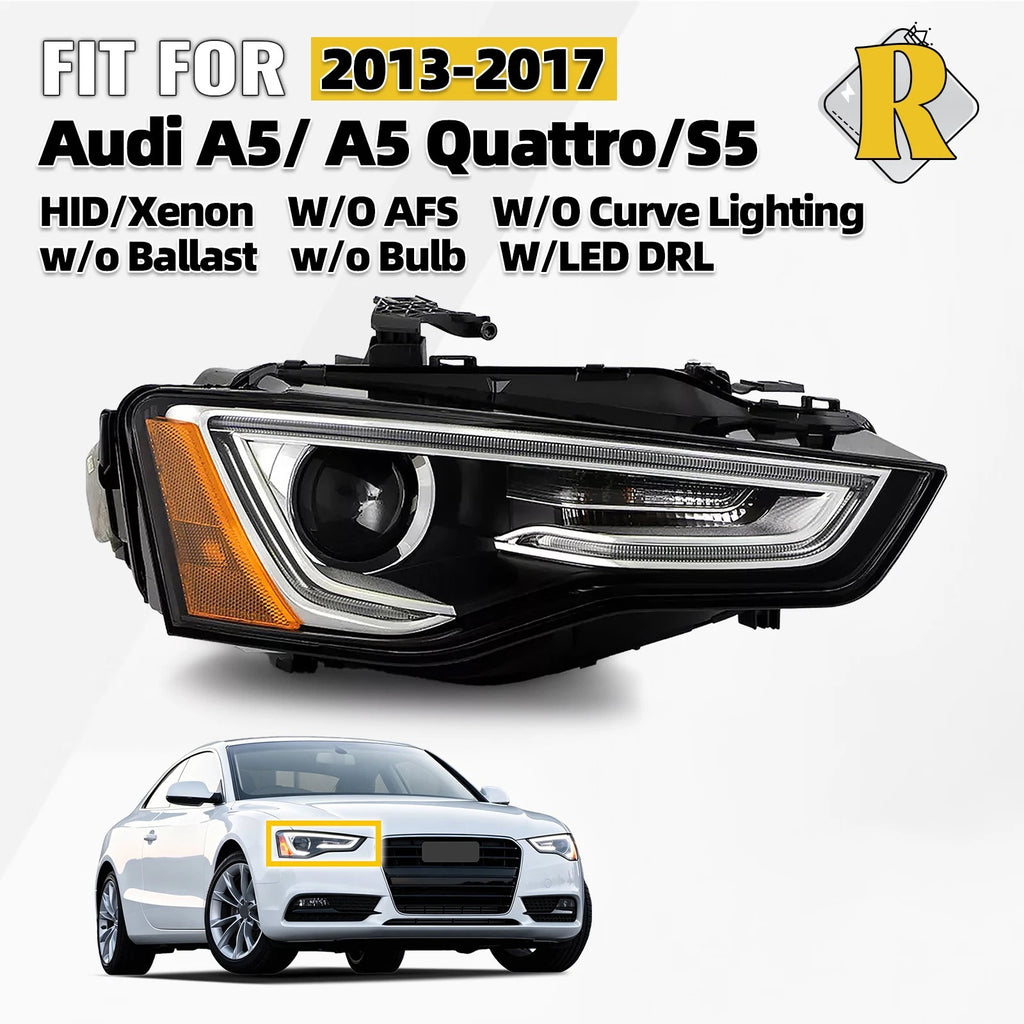 HID/Xenon Headlight Projector for Audi A5 S5 (2013–2017) w/LED DRL Right