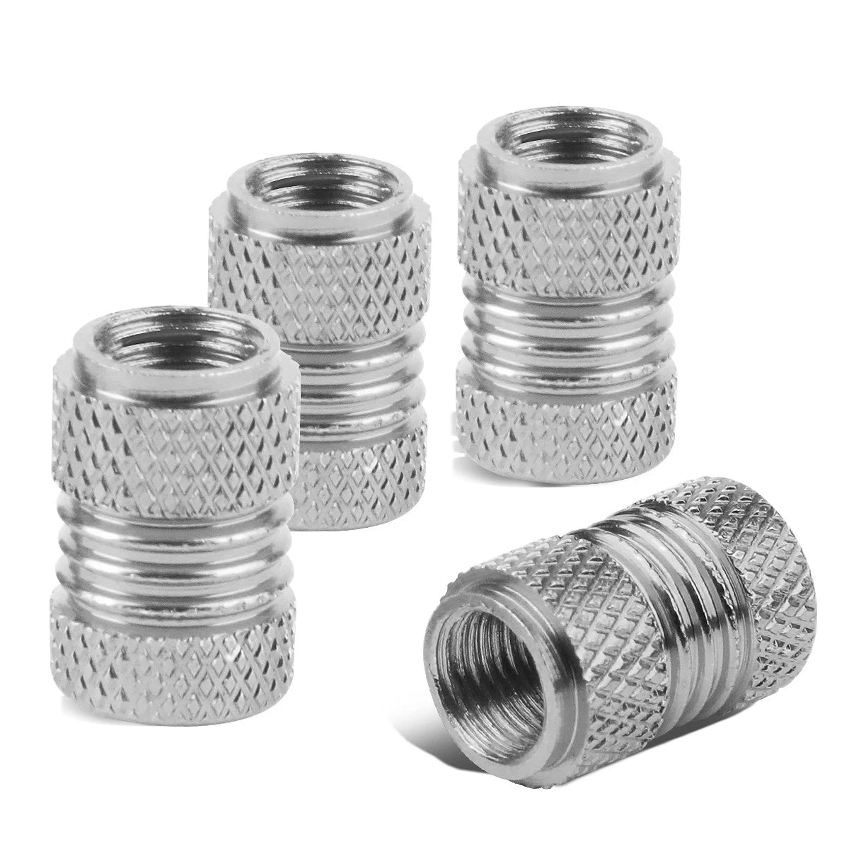 Set of 4 17MM Silver Universal Tire Rim Valve Stem Caps Knurled