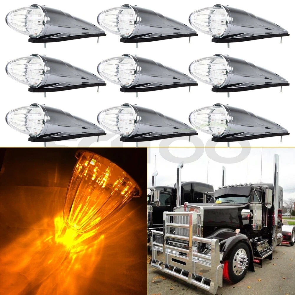 9PCS Clear LED Lens Side Marker Lights for Western Star Peterbilt Mack Kenworth