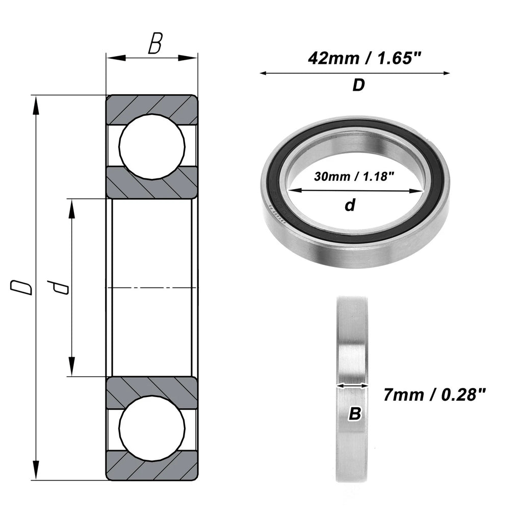 Deep Groove Ball Bearing 30x42x7mm for Scooter Skateboard (P0)