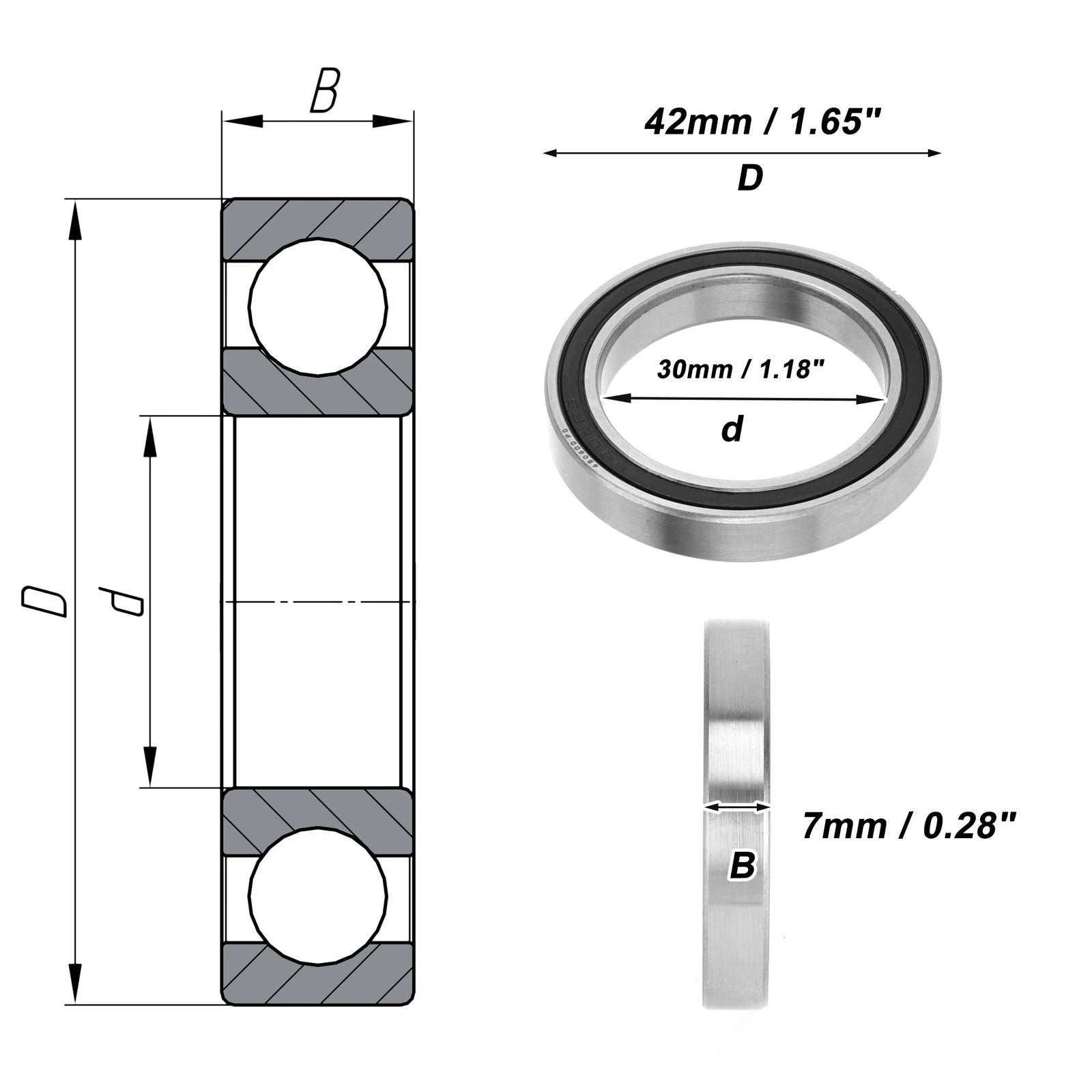 Deep Groove Ball Bearing 30x42x7mm for Scooter Skateboard (P0)