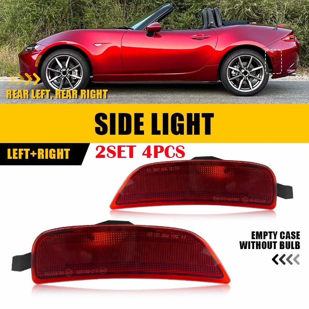 Set of 4 Rear Side Marker Lights Red Lens LH+RH for 2016–2023 Mazda Miata MX-5