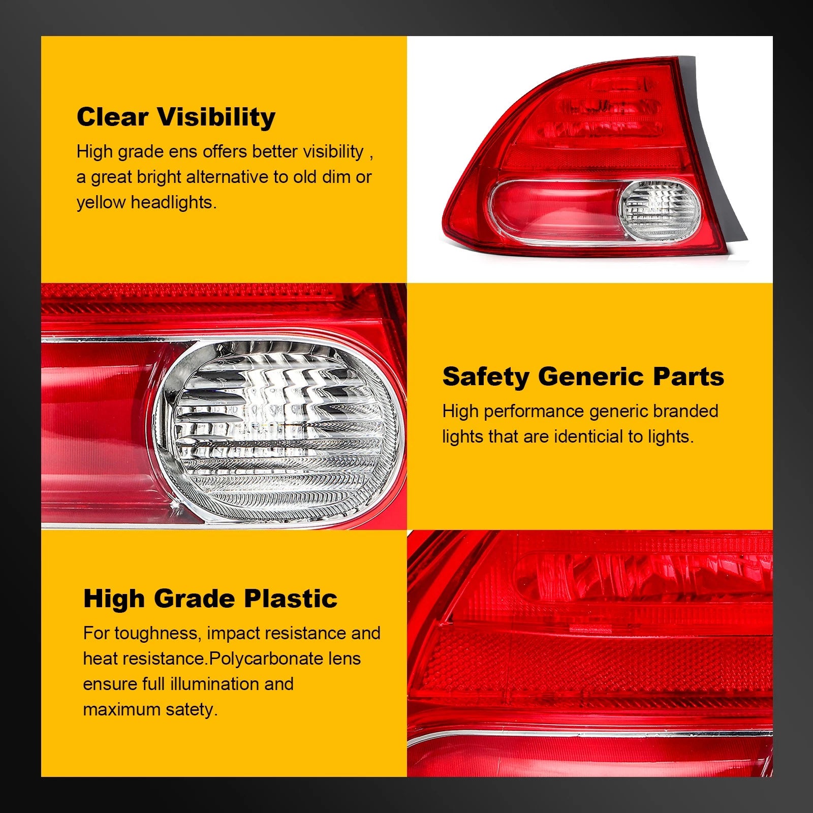Set of 2 Tail Lights Assembly for Honda Civic (2009–2011) Red