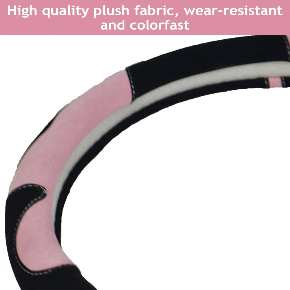 Plush Pink Steering Wheel Cover for Universal Fit (38CM)