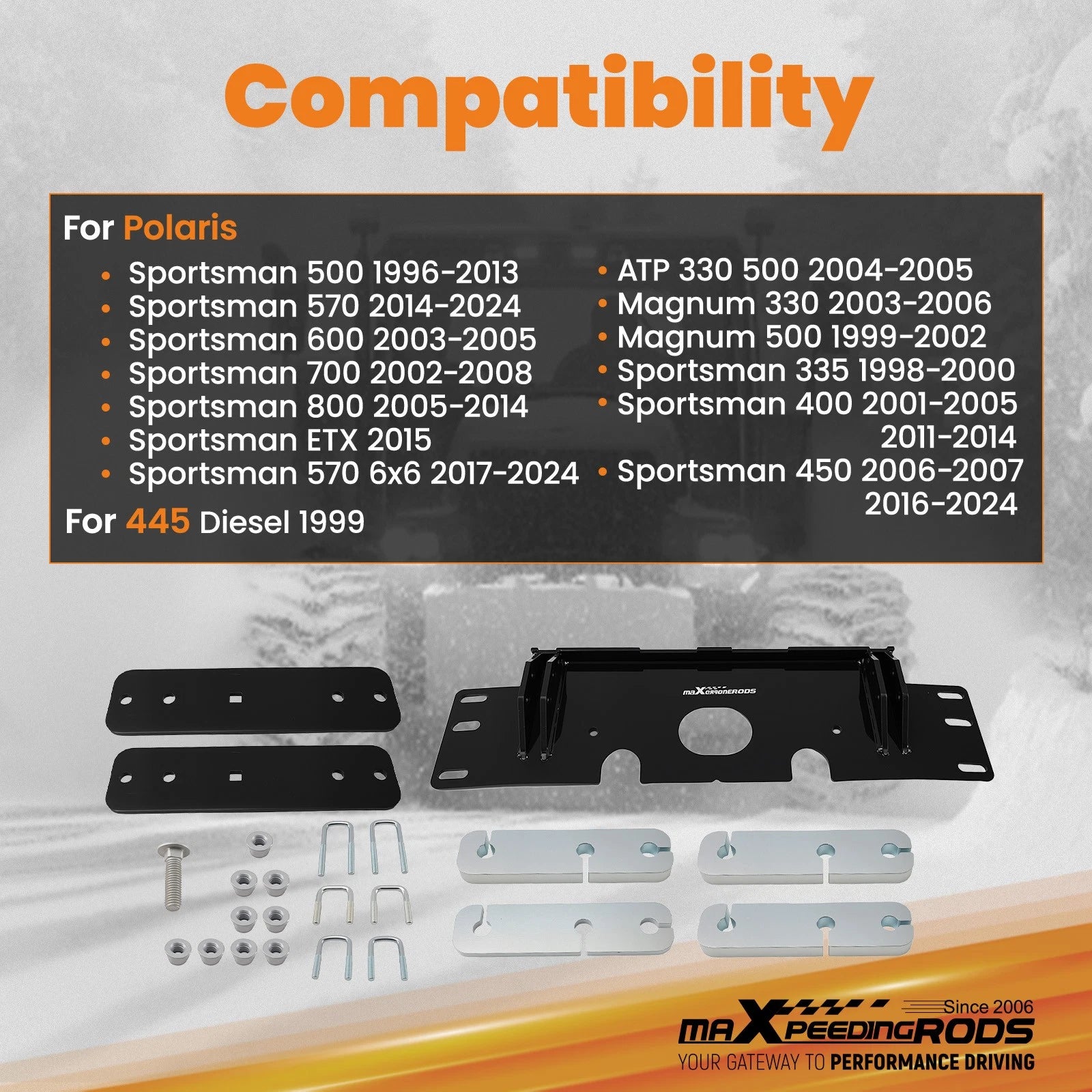 Plow Mount for Polaris Sportsman 400 570 (2001–2024) - Black Powder Coated