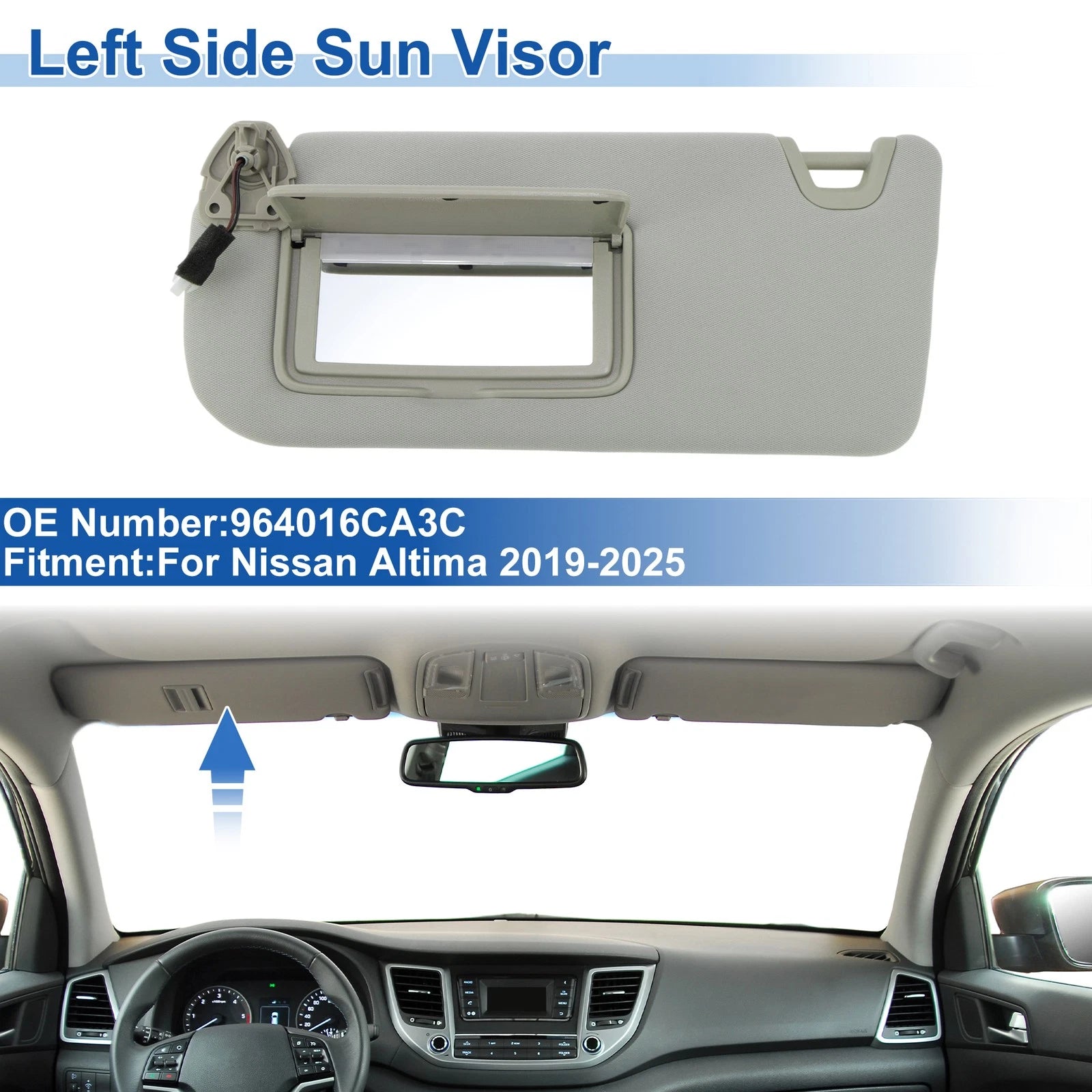 Left Side Sun Visor for Nissan Altima (2019–2025) Replaces 964016CA3C Grey