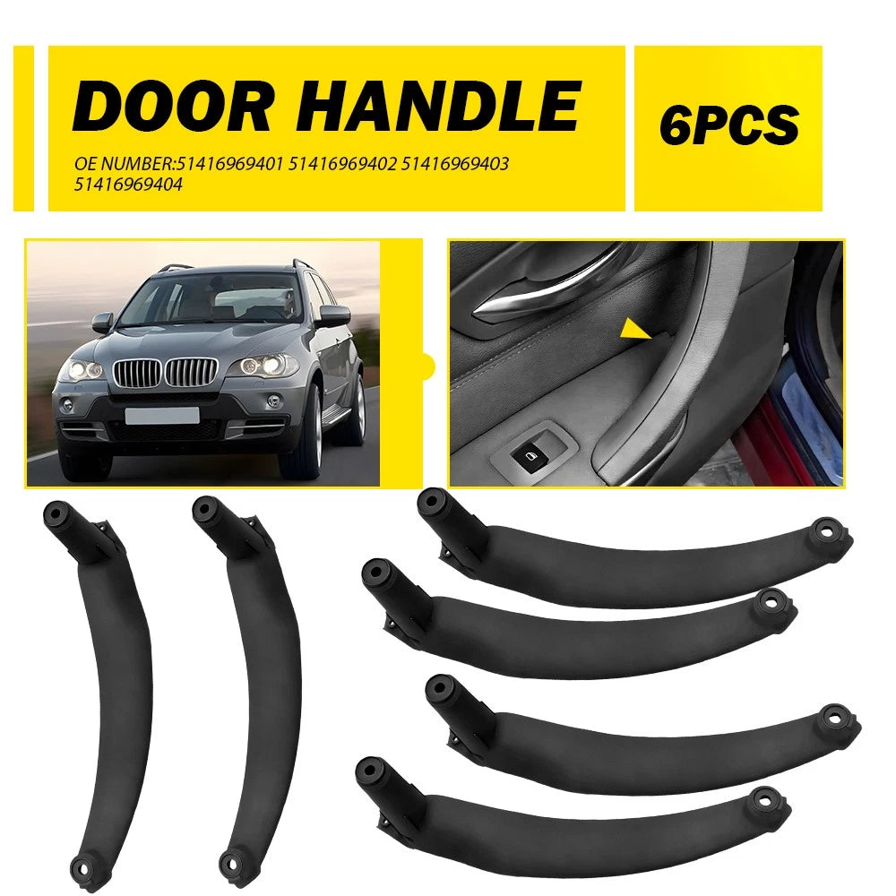 6PCS Black Inner Door Handle Pull Trim Cover for BMW X5 E70 X6 E71 E72 (2008–2014)