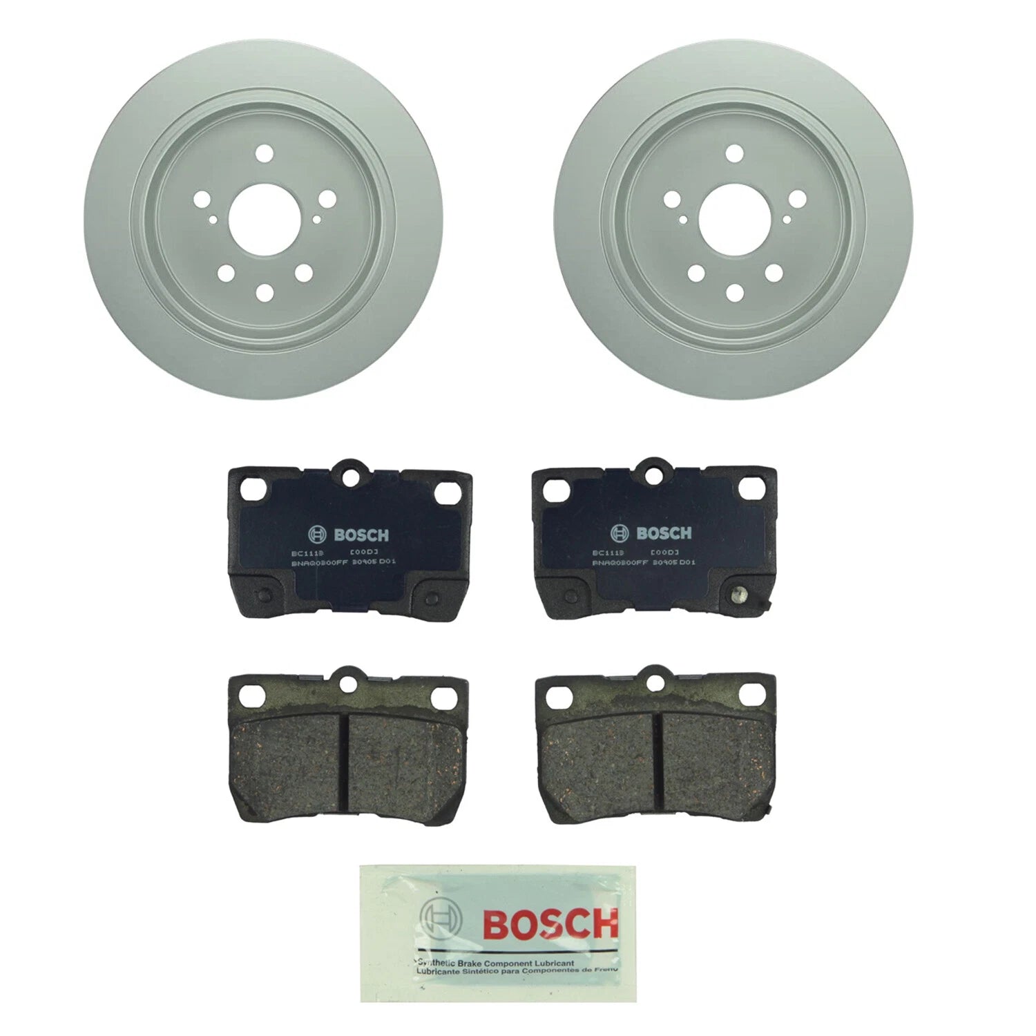 Set of 2 Bosch Rear Solid Rotors & Ceramic Brake Pads for IS250 (2006–2015)