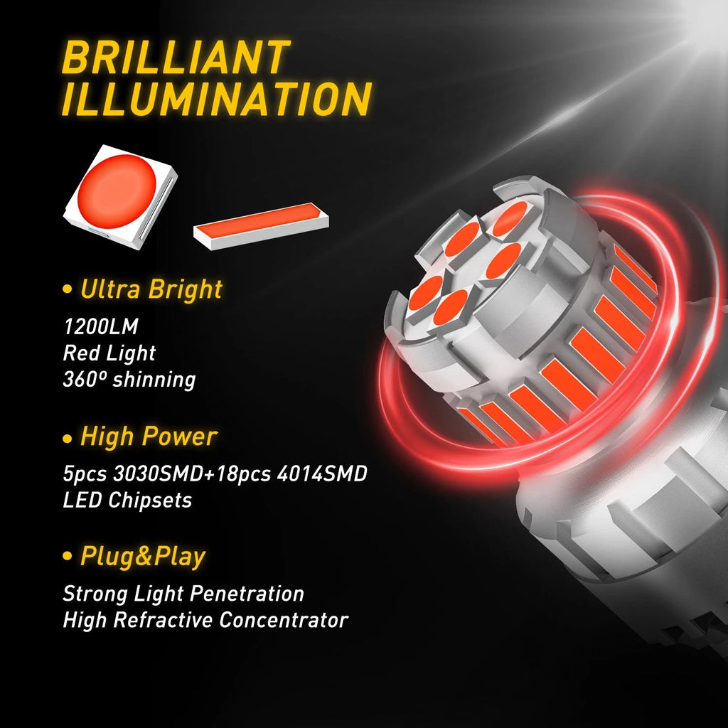 2X LED Red Strobe Flash Brake Stop Tail Light Bulbs for Universal Fit (2010â2023)