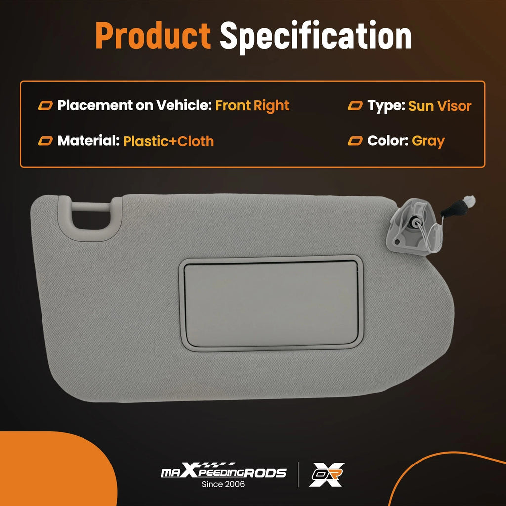 Right Sun Visor with Light for QX60 Pathfinder (2013-2018) Gray