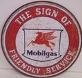 Vintage Replica Tin Metal Sign Round Mobilgas Gasoline Motor Oil