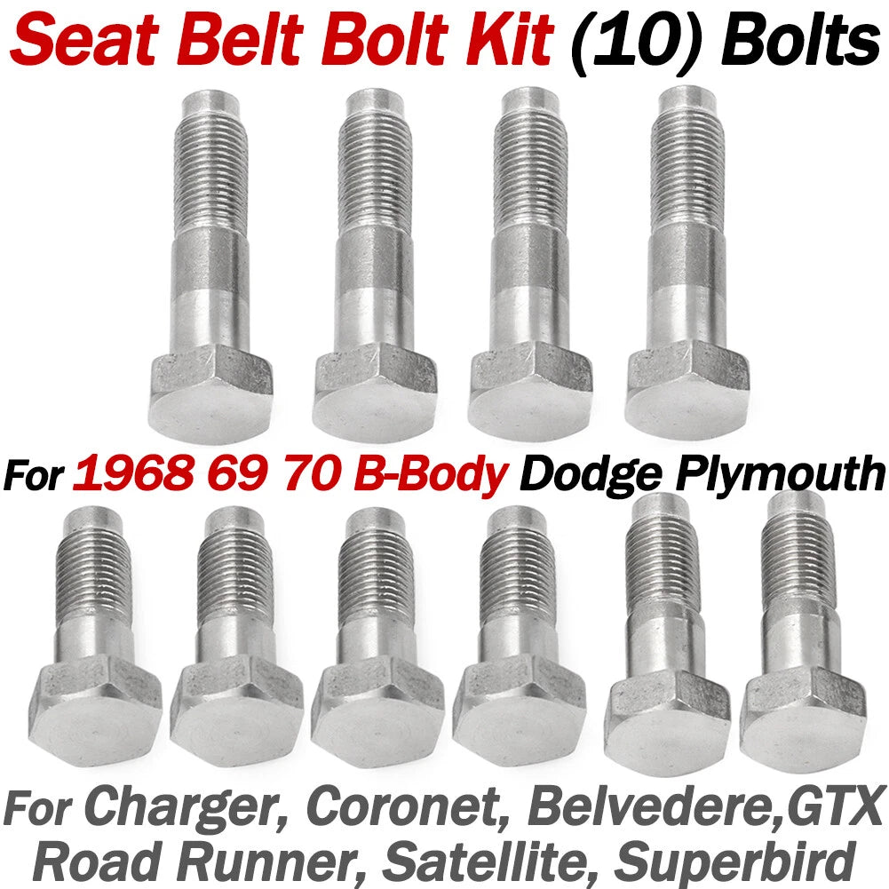 Set of 10 Seat Belt Bolts for Dodge B-Body Charger GTX Roadrunner Coronet (1968–1970)