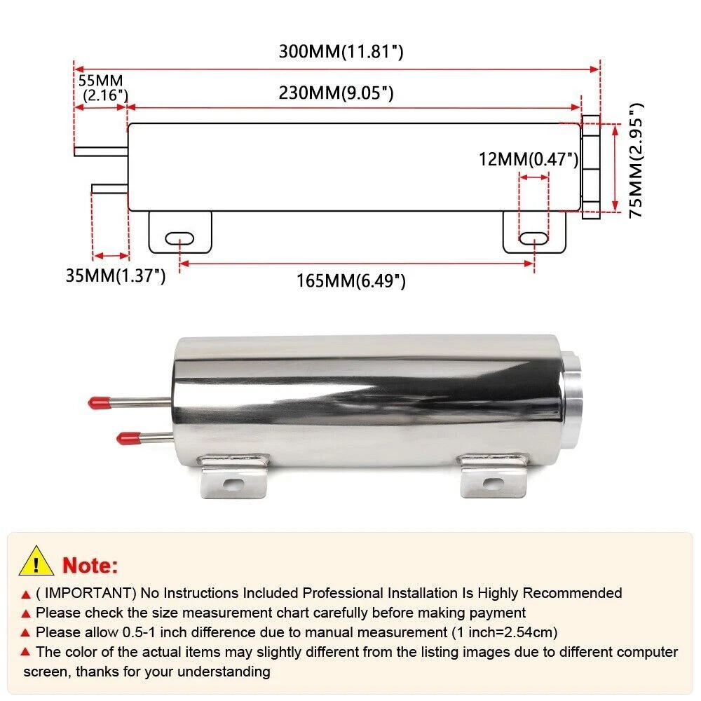 3" x 9" Polished Stainless Steel Radiator Coolant Overflow Tank