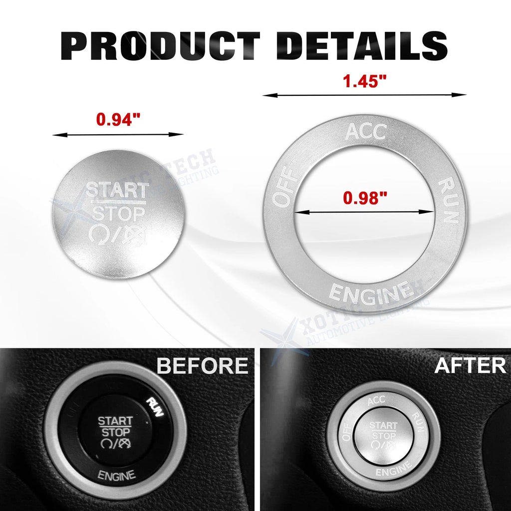 Push Start Stop Button Cover Trim Kit for Dodge Charger Challenger (Silver, 2015-2021)
