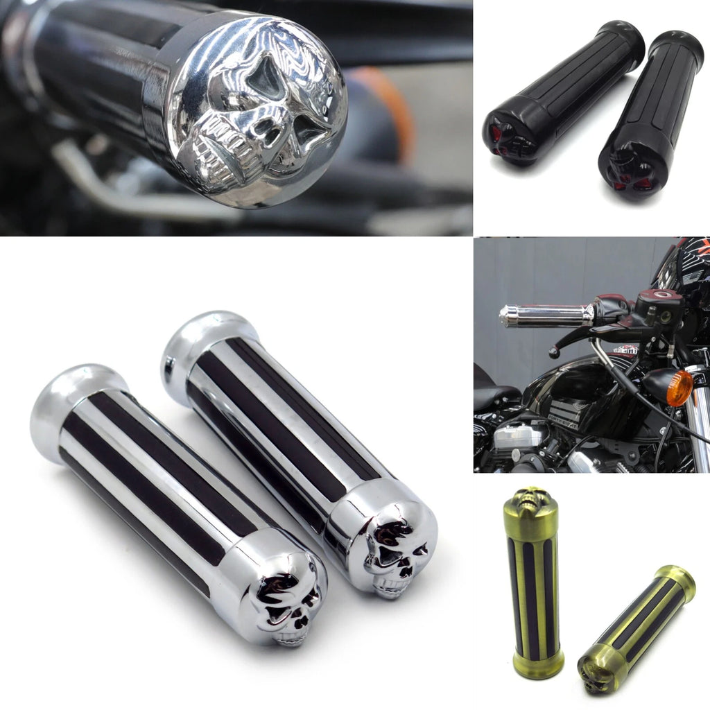Skull Hand Grips for Harley Touring Dyna Sportster Cruiser (1" 25mm)