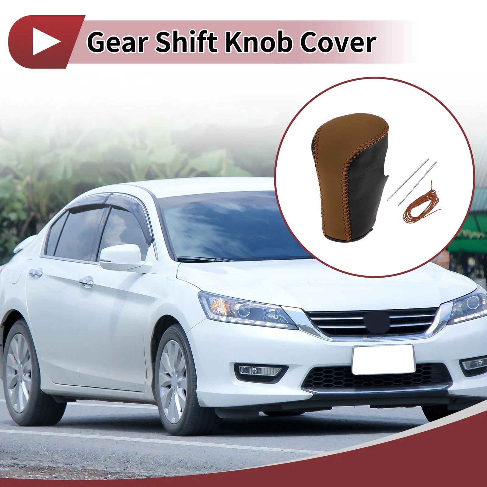 1 Pc Gear Shift Knob Cover for Honda Accord 8 (2008–2012) Black Brown Leather