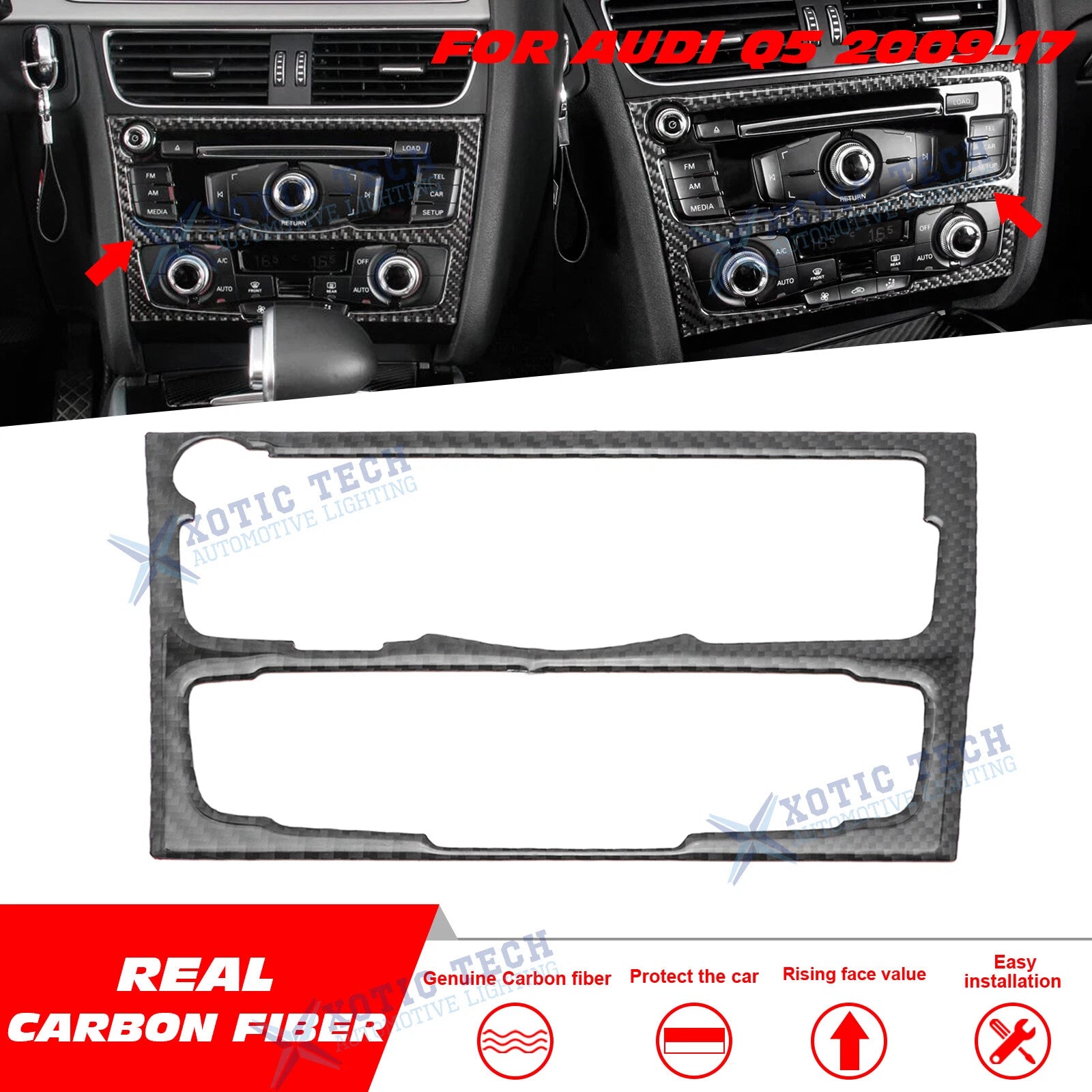 Carbon Fiber Interior Console Panel Cover Trim for Audi Q5 (2009–2017)