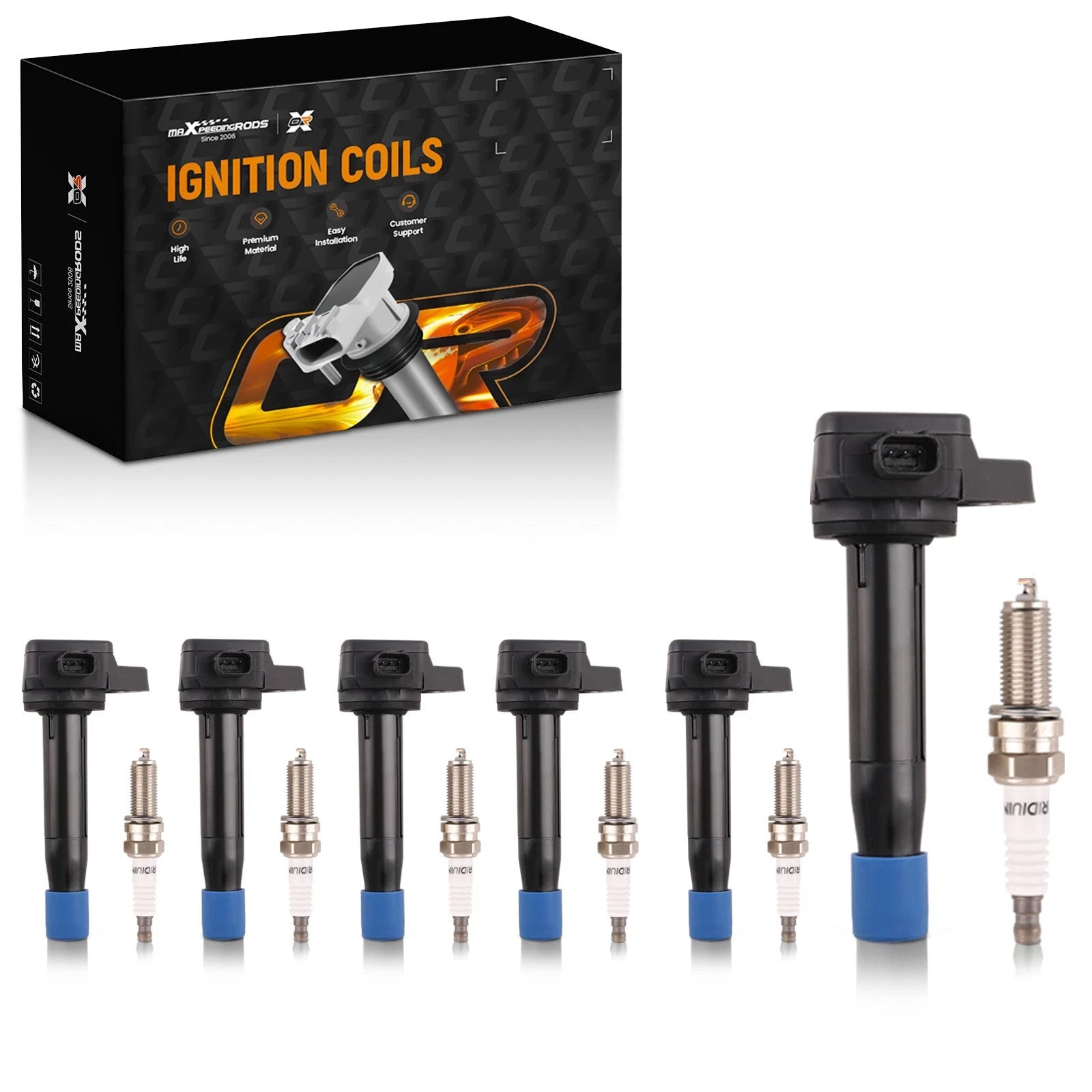 Set of 6 Ignition Coils and Spark Plugs for Acura TL & Honda Odyssey (2009–2014)