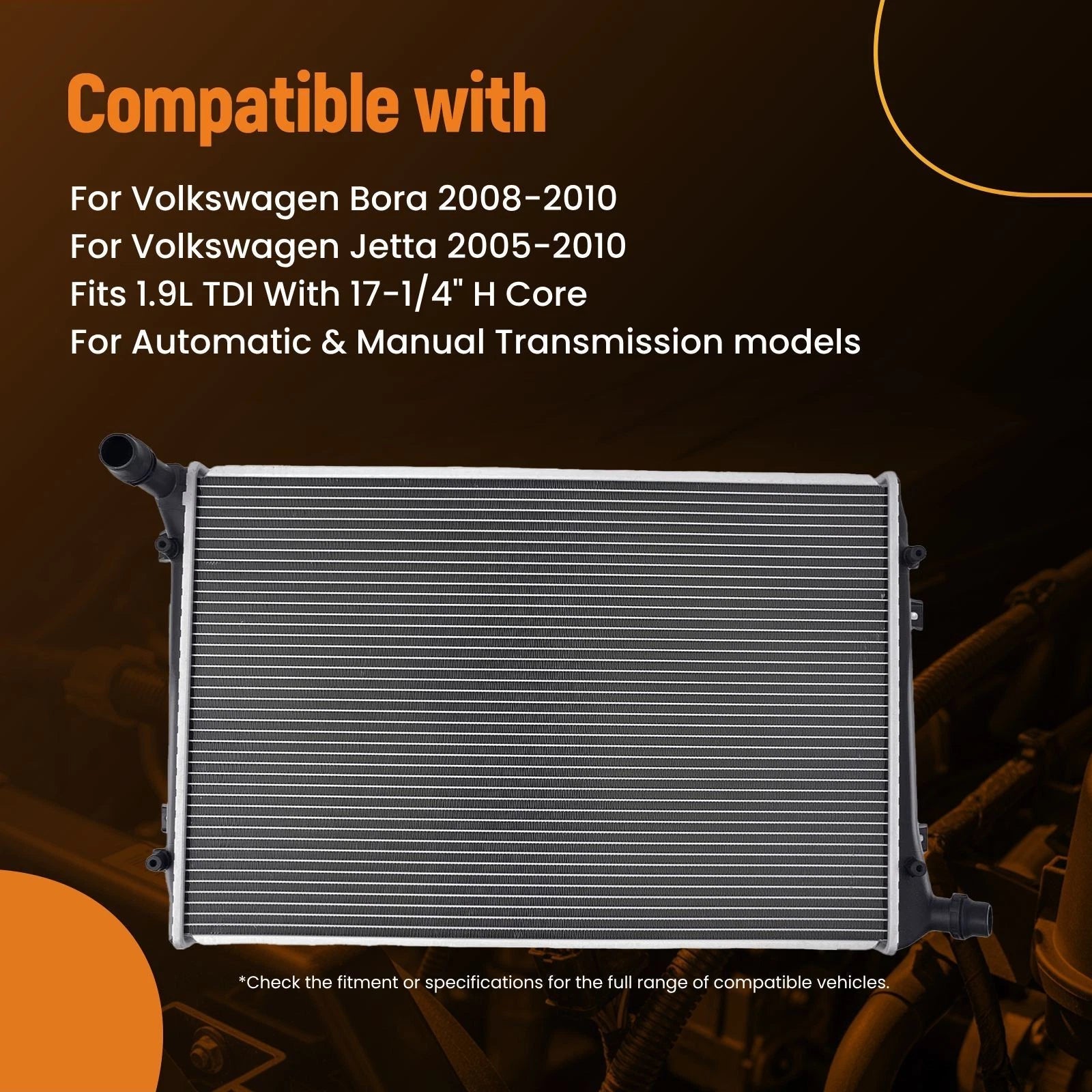 Aluminum Radiator for VW Bora 1.9L TDI (2008-2010)