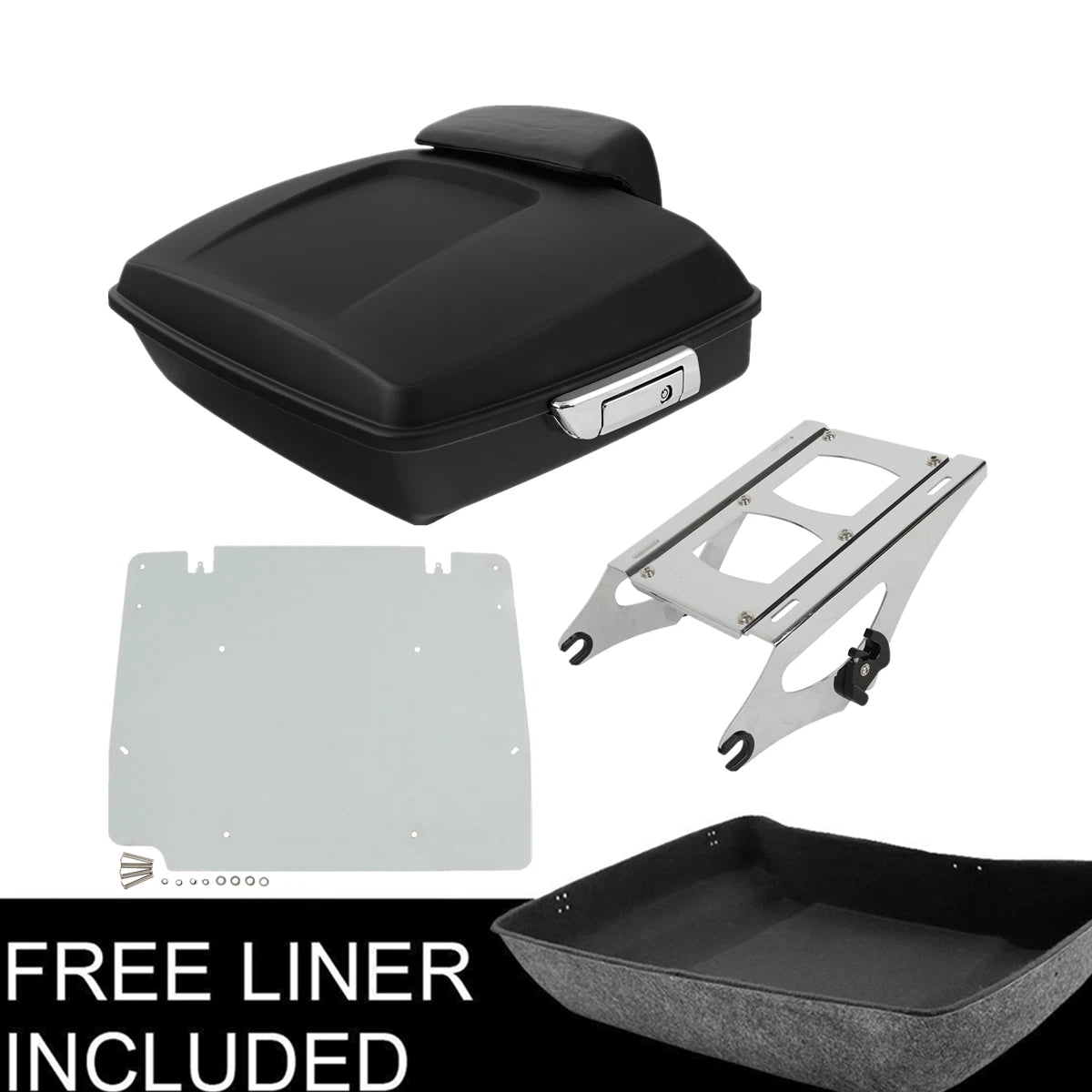 Matte Chopped Trunk Backrest Pad Mount Rack Plate for Harley Touring (2014–2023)