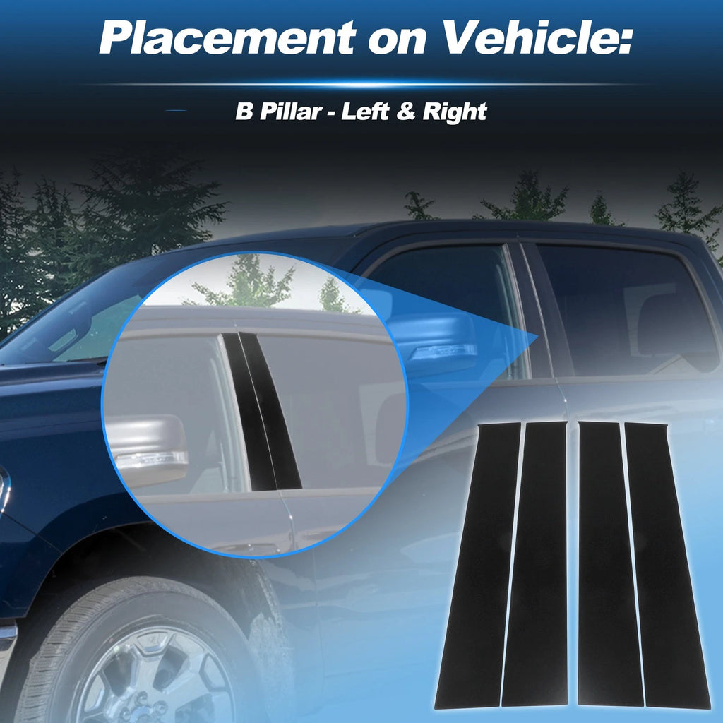 Set of 4 B Pillar Post Trim Panel Covers for Dodge Ram 1500 2500 3500 (2009–2018)