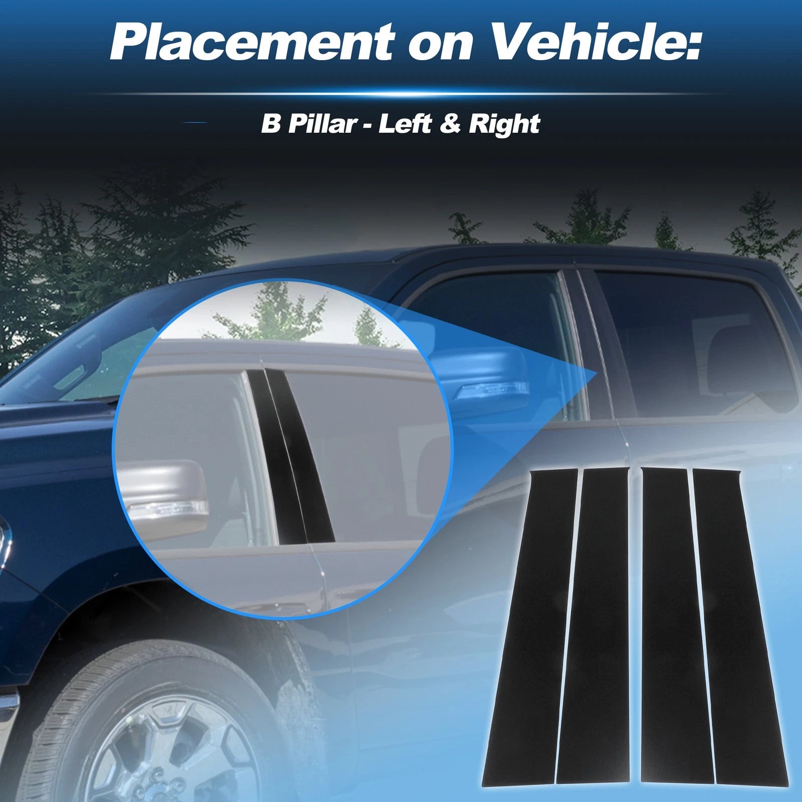 Set of 4 B Pillar Post Trim Panel Covers for Dodge Ram 1500 2500 3500 (2009–2018)