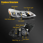 2X Headlight Assembly for Chevrolet Cruze (2016–2019) Chrome Housing
