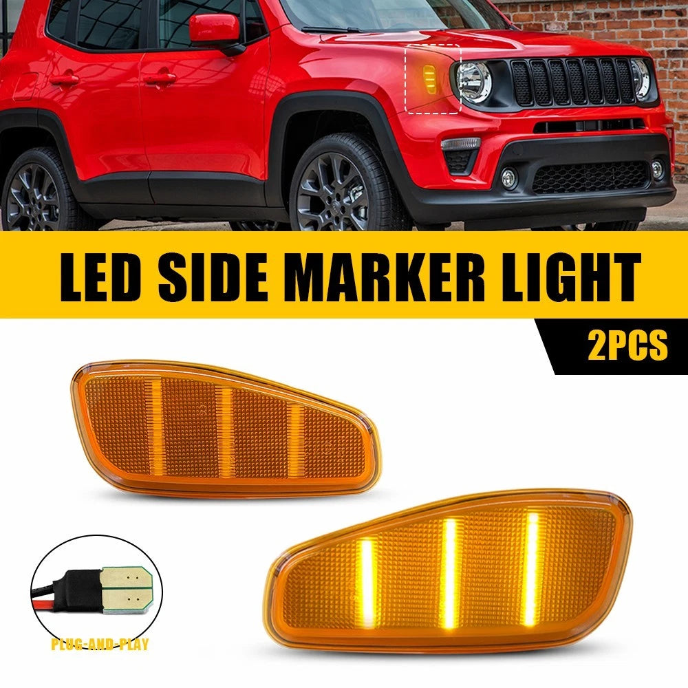 2X Amber Front LED Side Marker Lights Assembly for Jeep Renegade (2015–2023)