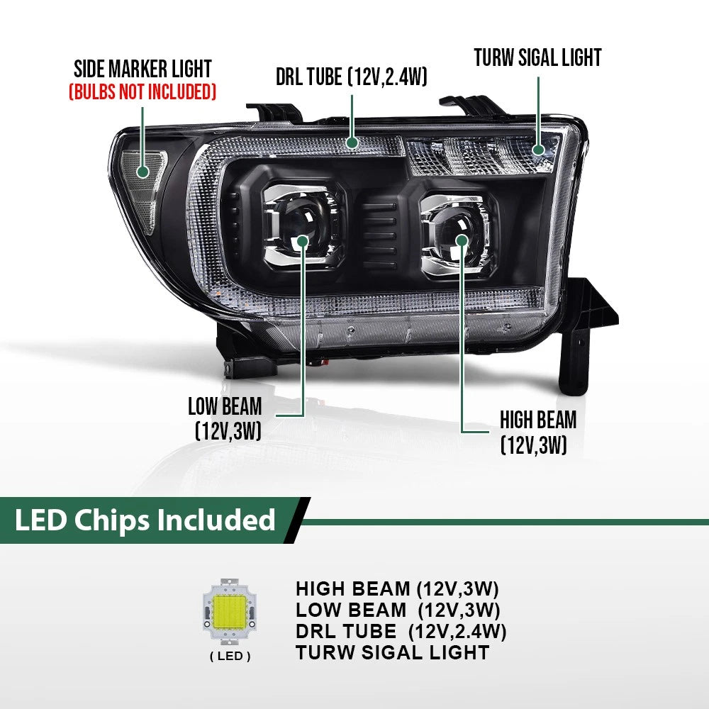 LED Tube Projector Headlights for Tundra, Sequoia (2007–2017)