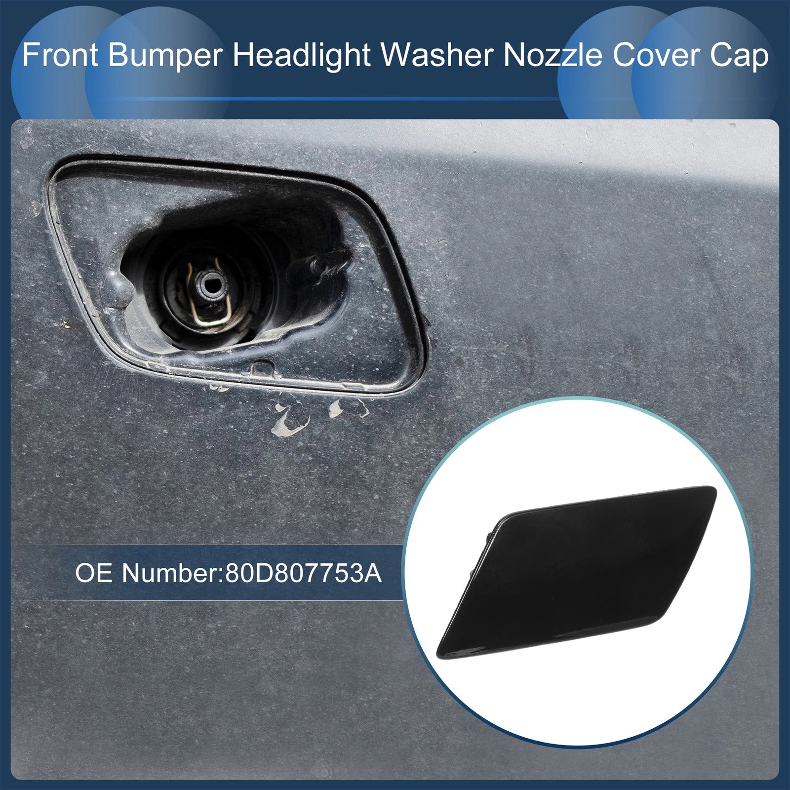 Front Left Washer Nozzle Cover Cap for Audi Q5 S-Line (2018–2020) 1 Pcs Black
