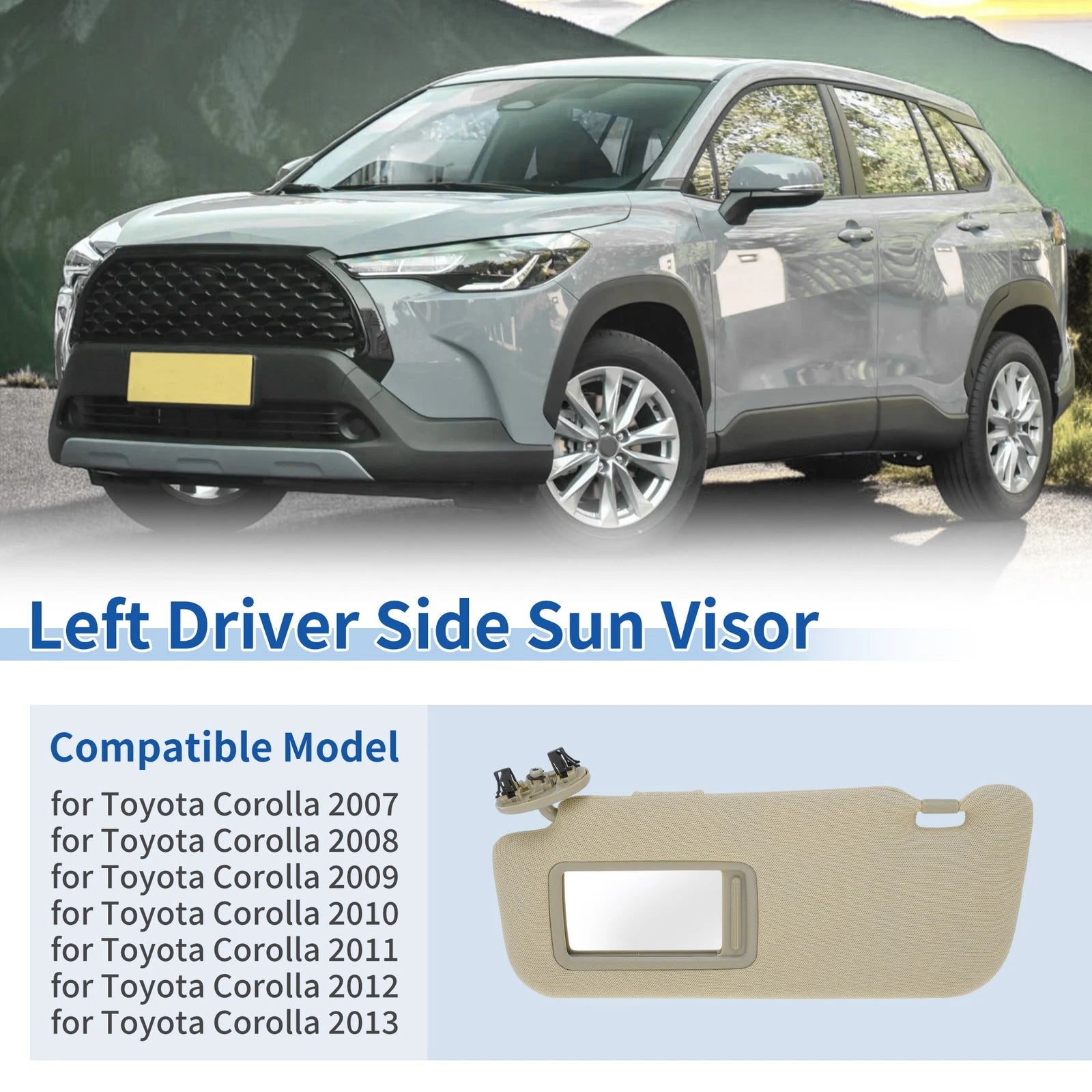 Left Side Sun Visor for Toyota Corolla (2007–2013) No. 74320-02711-E0 Beige