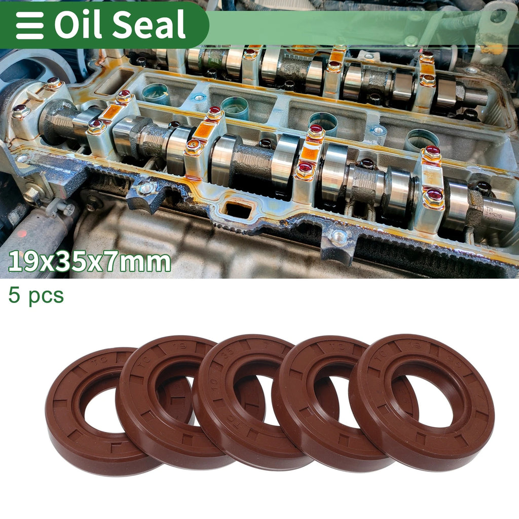 Set of 5 Oil Seal Rotary Shaft Seal FKM Rubber 19x35x7mm