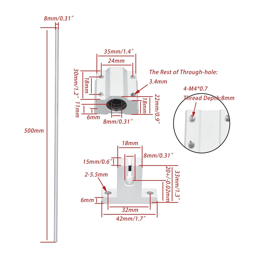 2Pcs Linear Motion Rail Shaft Slide Guide for Various Models