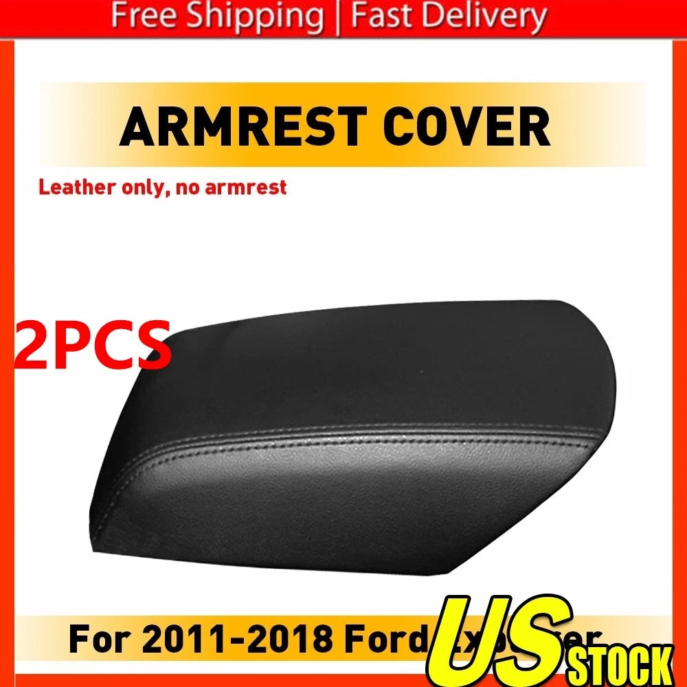 2X Leather Console Lid Armrest Cover for Ford Explorer (2011â2018) Black Stitch