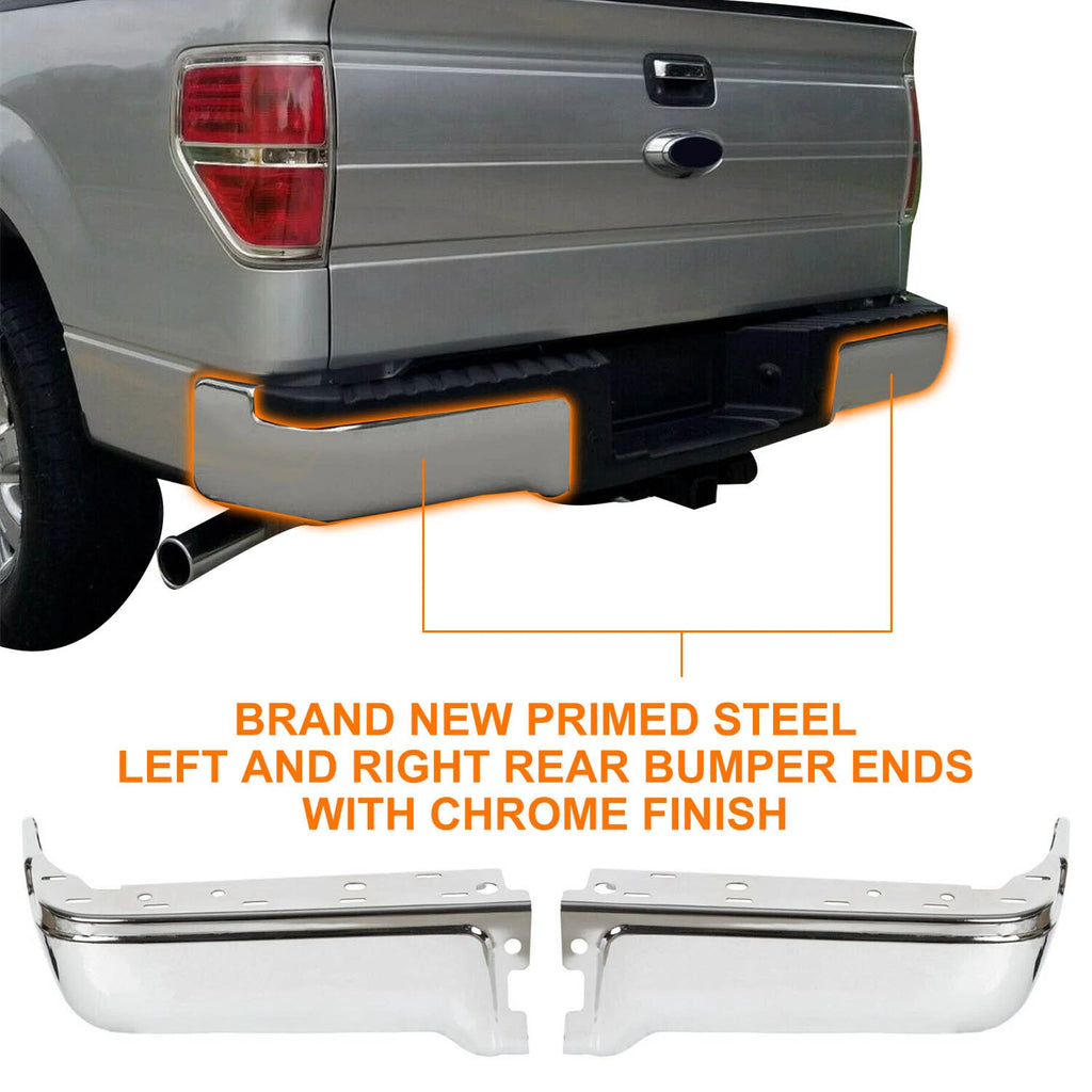 Set of 2 Chrome Rear Bumper End Caps for Ford F150 (2009–2014)