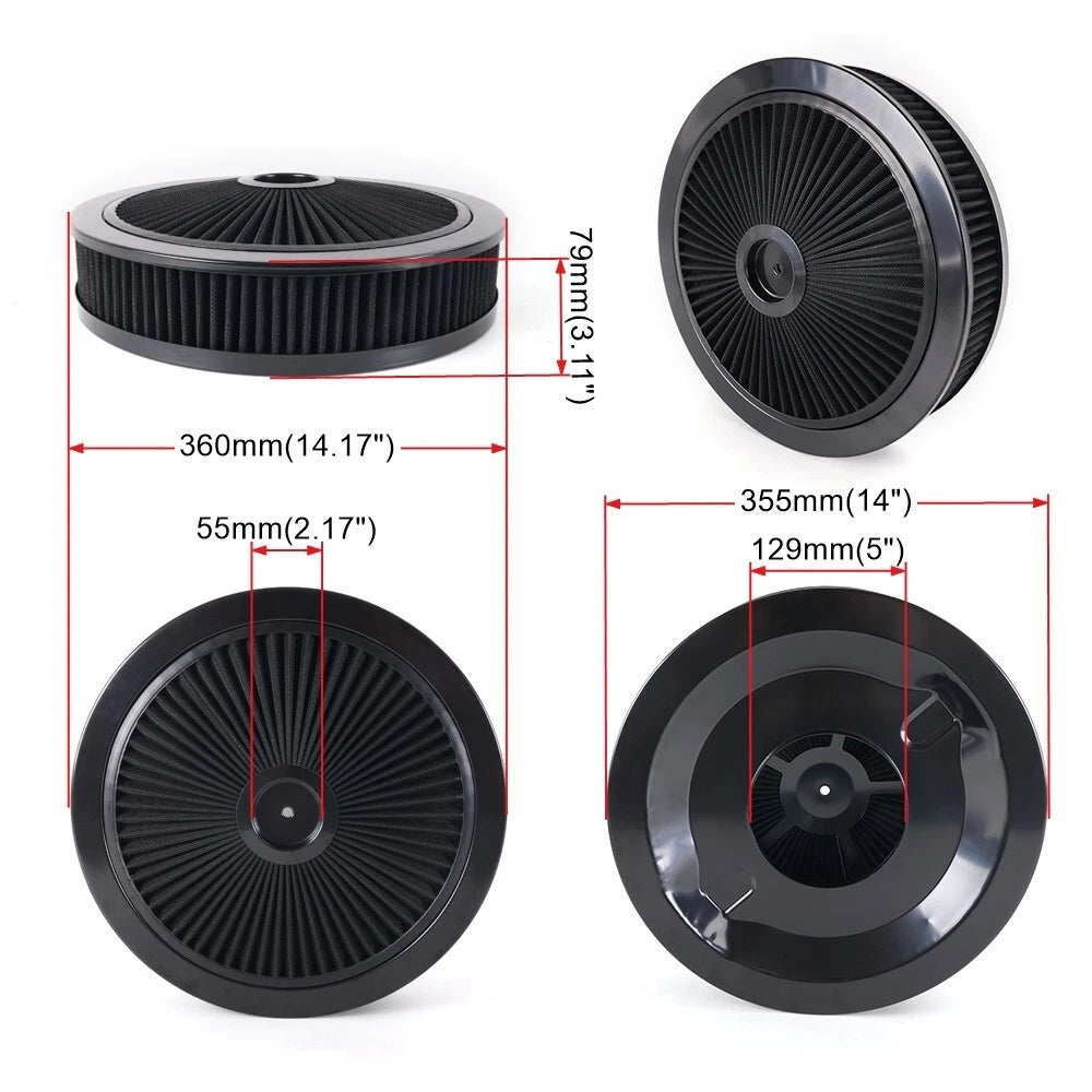 14" Black Chrome Round Super Flow Air Cleaner for Carburetors