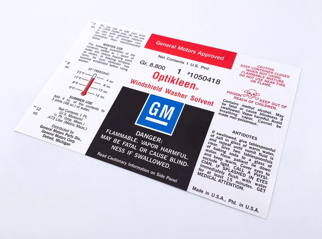 Washer Bottle Replacement with Water Activated Label for GM Models (1959–1974)