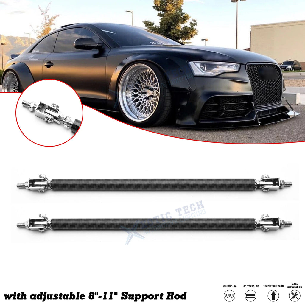 Carbon Fiber Front Bumper Splitter Strut Rod Tie Support Bars Universal (2010–2020)