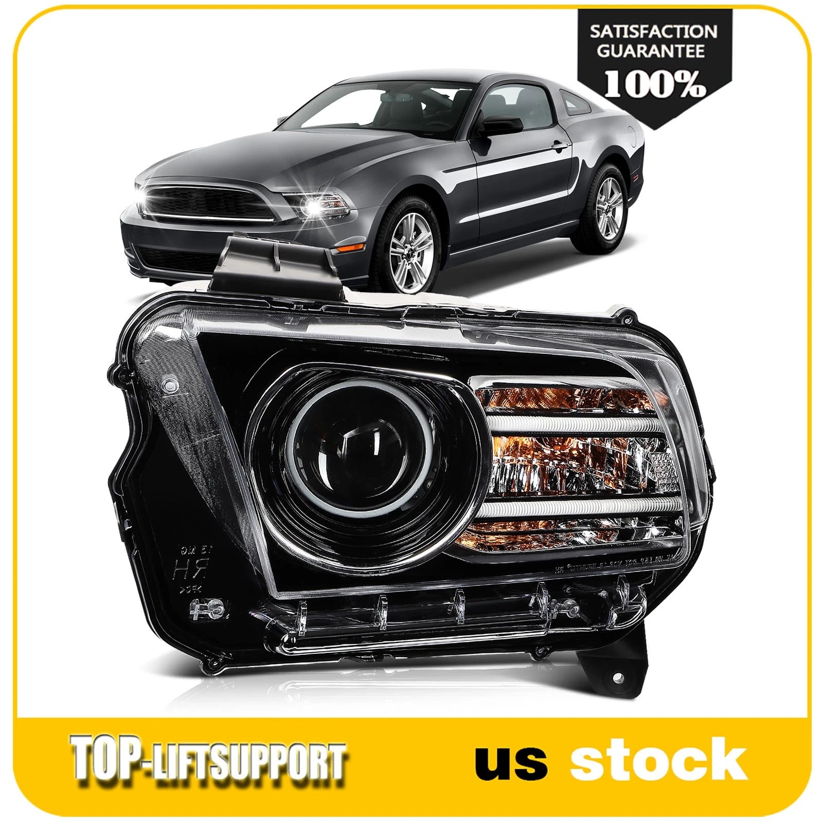 Driver Side HID Headlight for Ford Mustang (2013–2014) Black Projector