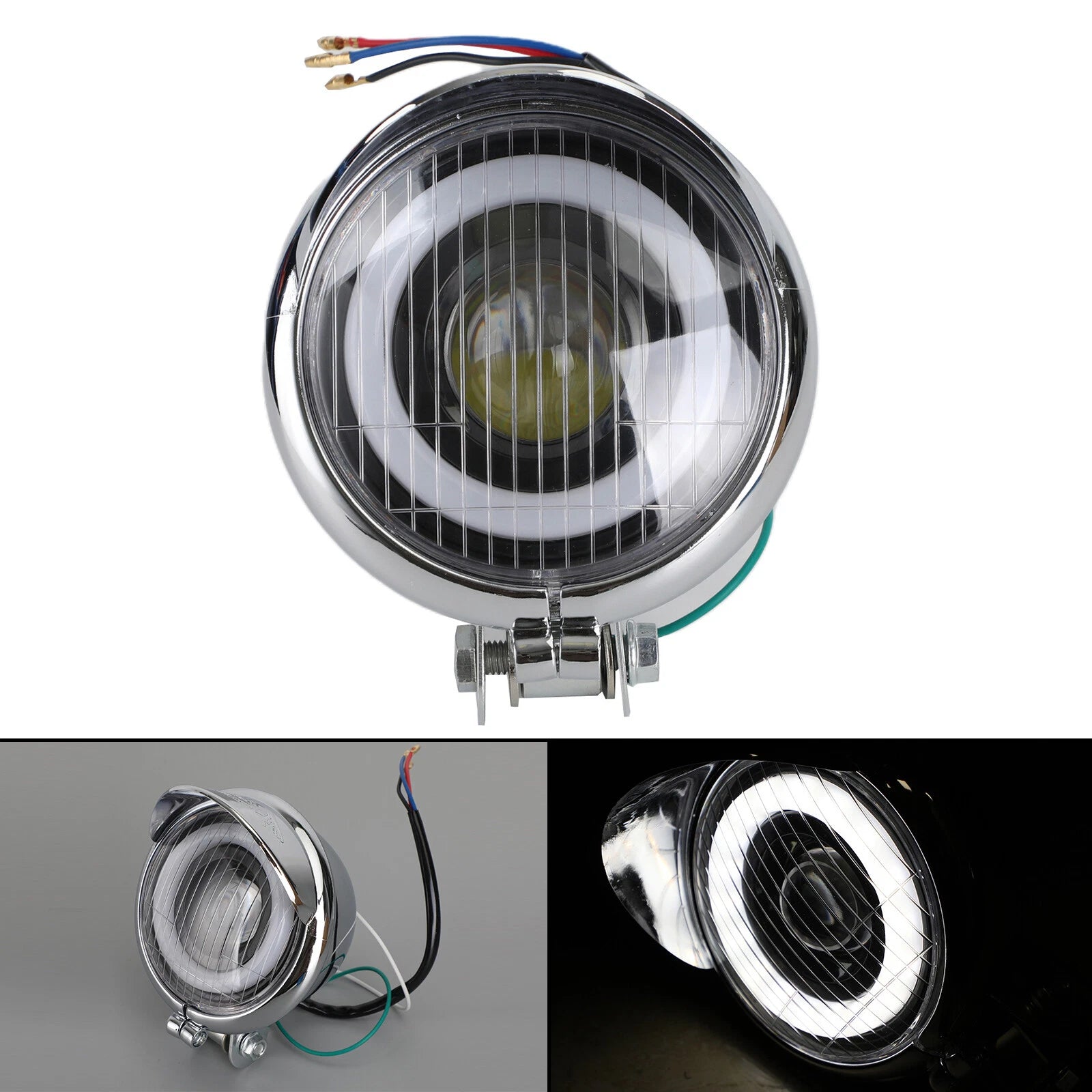 4 Inch Motorcycle Headlight Chrome Halo Ring DRL for Cafe Racer