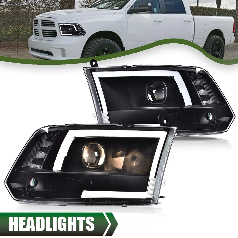 LED Tube Projector Headlights for Dodge Ram 1500 2500 3500 (2009–2012)