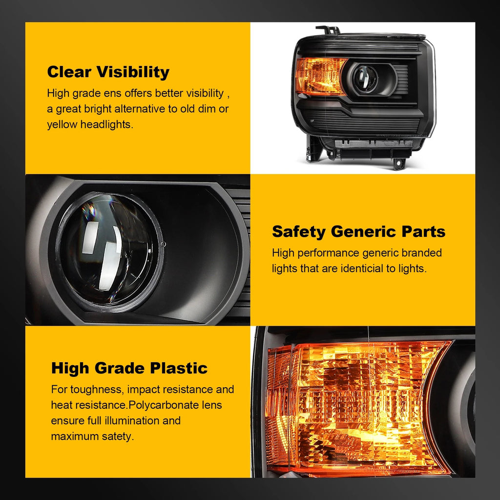 2X LED Headlights Assembly for GMC Sierra 1500 2500HD 3500HD (2014–2019)