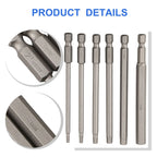 Set of 6 Hex Shank Screwdriver Bits 100mm for