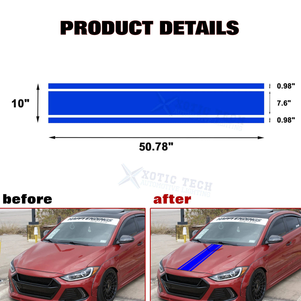 Blue KK Vinyl Front Hood Bumper Fender Trunk Stripe Stickers Decal (2010-2016)