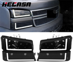 Smoke Headlights Bumper Lamps for Chevy Silverado Avalanche (2003–2007) w/ LED DRL