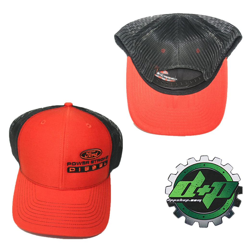 Ford Powerstroke Hat for Truck Diesel (Richardson 112) - Orange/Black Mesh
