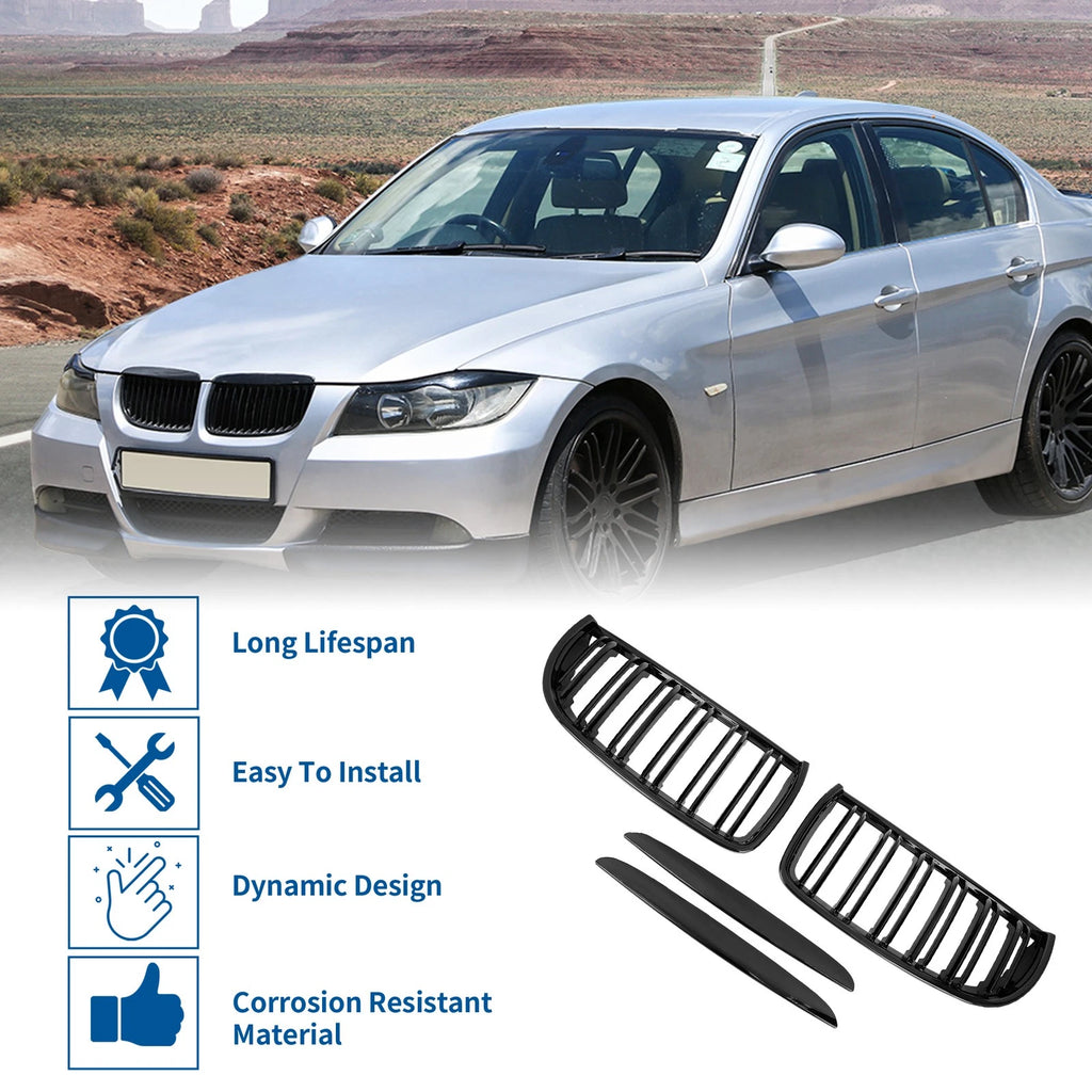 Gloss Black Front Kidney Grille for BMW E90 (2005–2008)