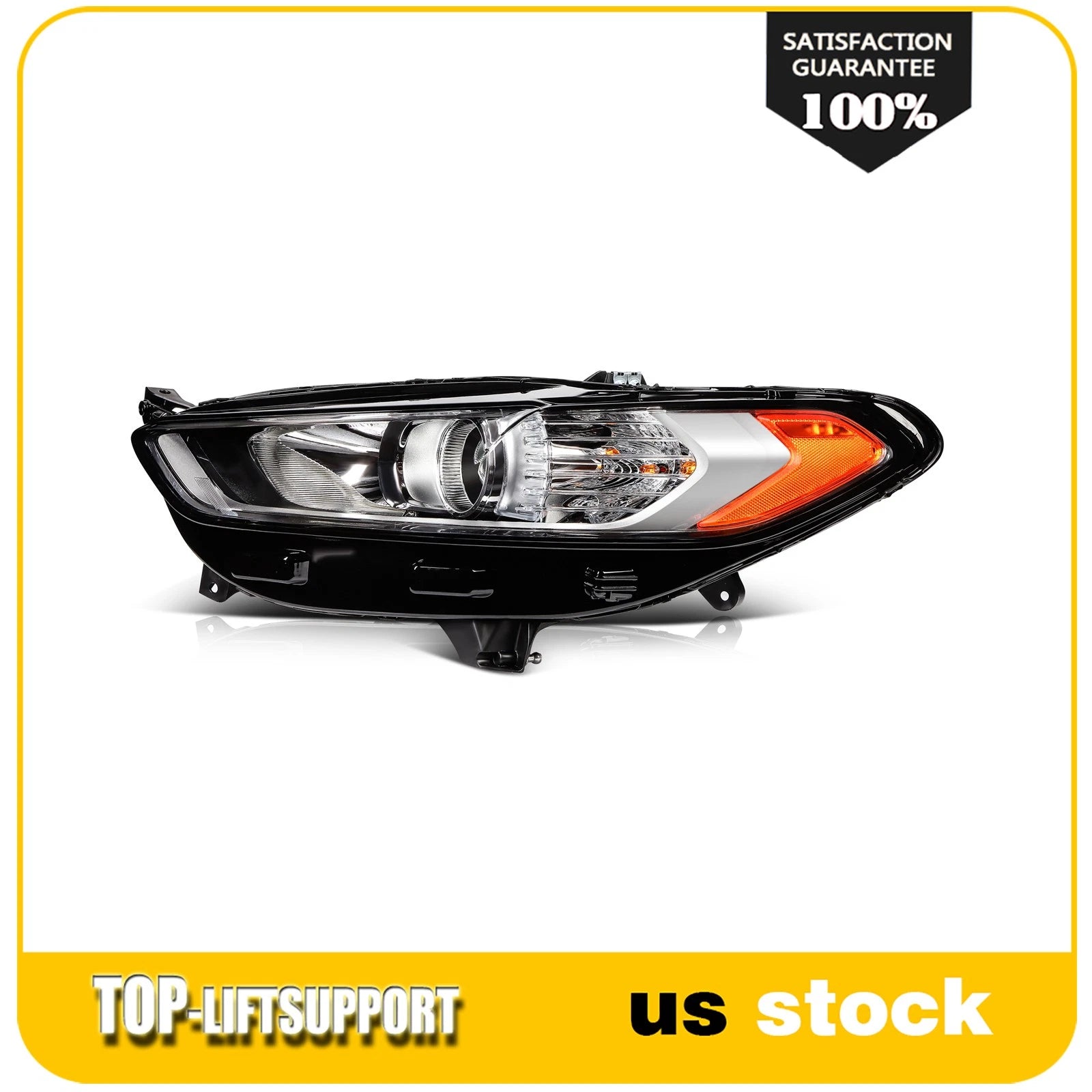 Driver Side Headlight Assembly for Ford Fusion (2013–2016) Black Amber Projector