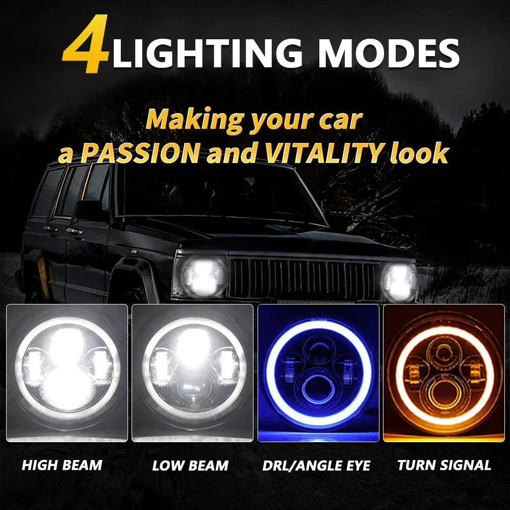7" Tri-color LED Front Headlight Light for Jeep Wrangler Yamaha Road Star