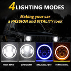 7" Tri-color LED Front Headlight Light for Jeep Wrangler Yamaha Road Star